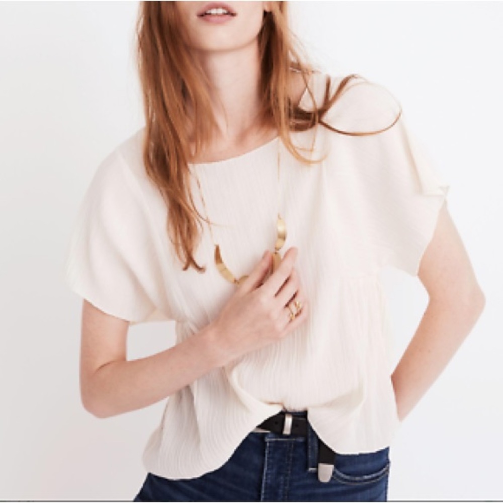 Madewell texture and thread micropleat flutter sleeve top m